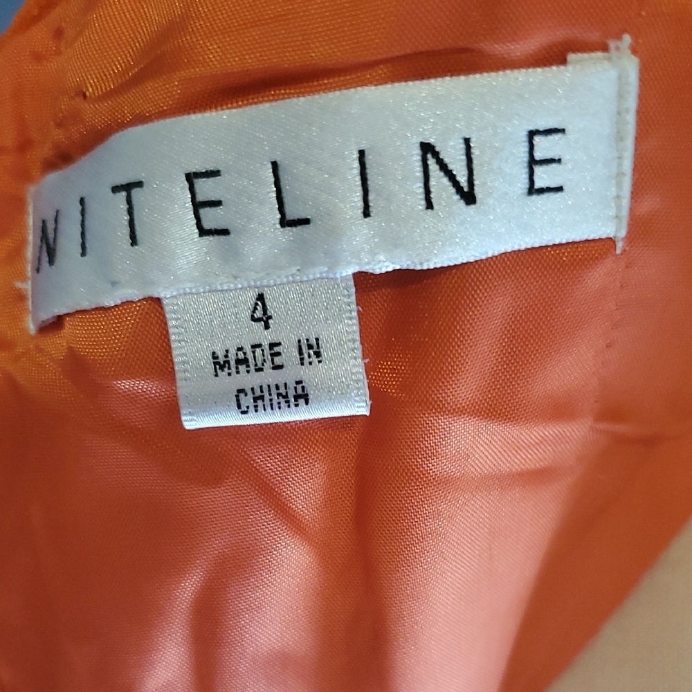 Vtg Niteline Chic Orange Silk Gown with Silver Accents - Picture 10 of 16